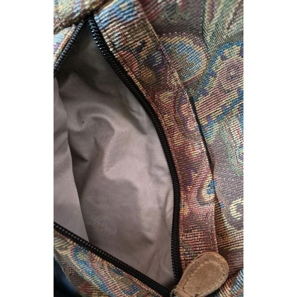 Vintage 90s LL Bean Tapestry Ameribag Sling Pack Paisley Leather Trimmed